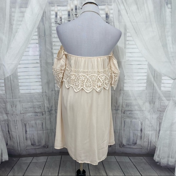 She + Sky Small Ivory Cream Boho Lace Off the Shoulder Dress Mini Pullover NEW - Picture 6 of 10